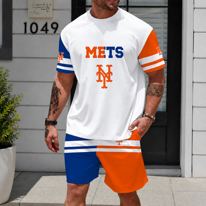 [FLASH SALE] NEW CUSTOMIZED MLB17 NYM NEW YORK METS UNISEX T-SHIRT & SHORTS SET