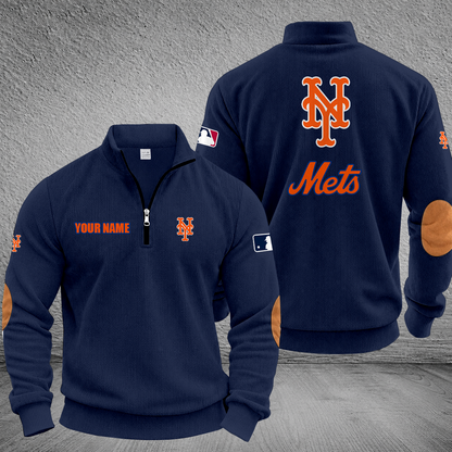 [FLASH SALE] NEW CUSTOMIZED MLB17 NYM NEW YORK METS MULTICOLOR STRIPED QUATER ZIP SWEATSHIRT