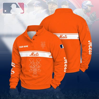 [FLASH SALE] NEW CUSTOMIZED MLB17 NYM NEW YORK METS QUARTER-BUTTON SWEATSHIRT