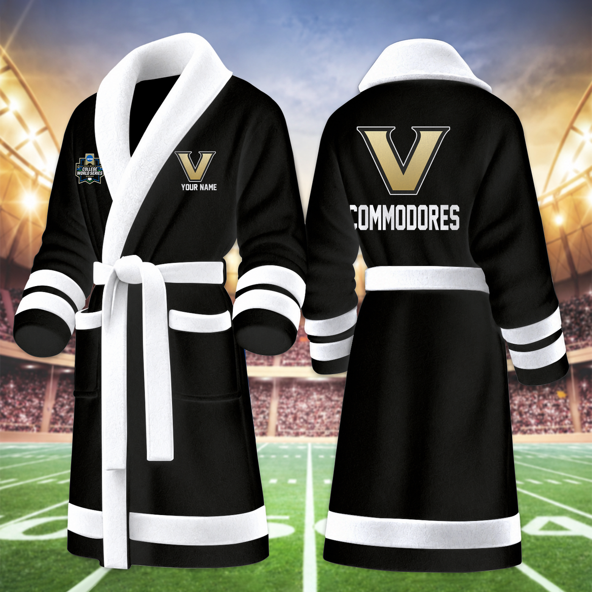 [FAN FAVORITE] NEW CUSTOMIZED NCAA CWS17 VDC VANDERBILT COMMODORES MULTICOLOR FLEECE BATHROBE