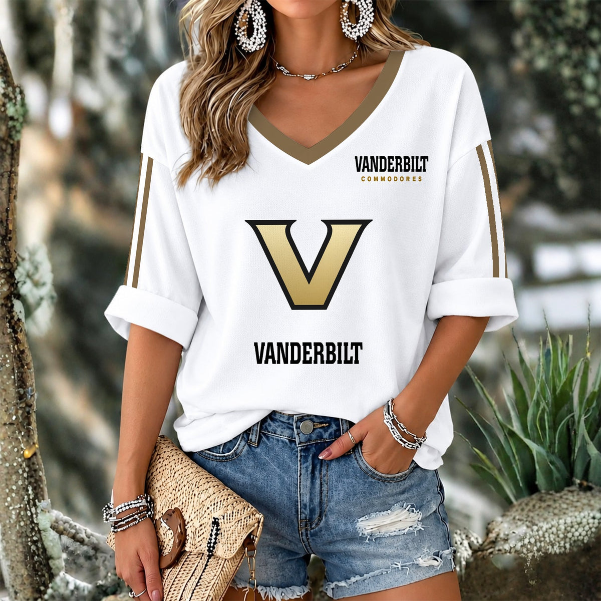 [FAN FAVORITE] NEW CUSTOMIZED NCAA CWS17 VDC VANDERBILT COMMODORES WOMEN'S V-NECK LONG SLEEVE SHIRT