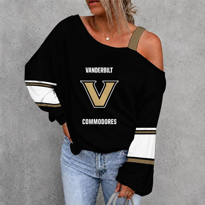 [FAN FAVORITE] NEW CUSTOMIZED NCAA CWS17 VDC VANDERBILT COMMODORES WOMEN'S OFF-SHOULDER LONG SLEEVE SHIRT