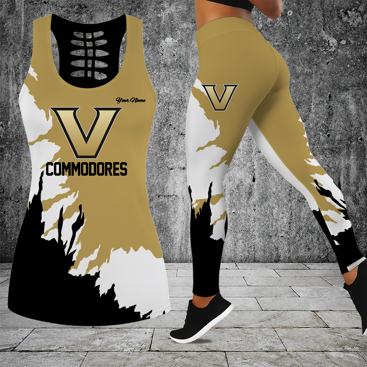 [FAN FAVORITE] NEW CUSTOMIZED NCAA CWS17 VDC VANDERBILT COMMODORES HOLLOW TANK TOP & LEGGINGS SET