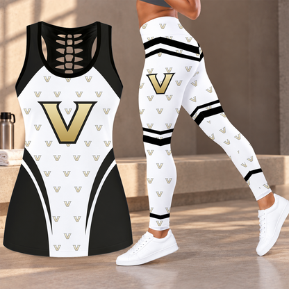 [FAN FAVORITE] NEW CUSTOMIZED NCAA CWS17 VDC VANDERBILT COMMODORES HOLLOW TANK TOP & LEGGINGS SET