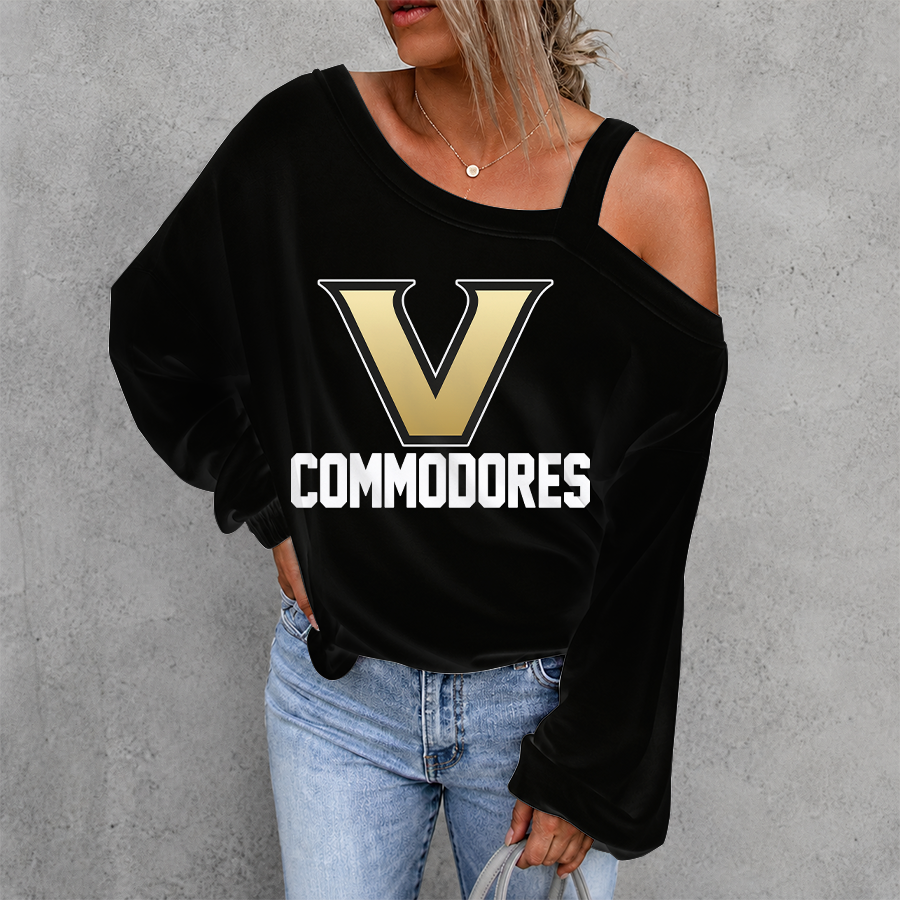[FAN FAVORITE] NEW CUSTOMIZED NCAA CWS17 VDC VANDERBILT COMMODORES WOMEN'S OFF-SHOULDER LONG SLEEVE SHIRT