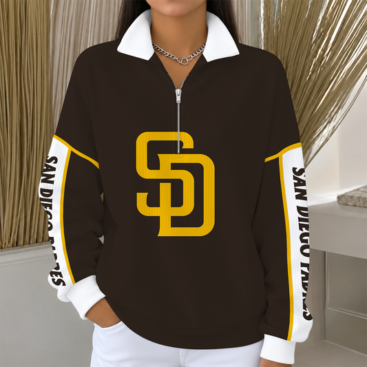 [SPECIAL OFFER] NEW CUSTOMIZED MLB18 SDP SAN DIEGO PADRES QUARTER ZIP RIBBED SWEATER