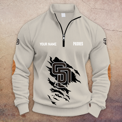 [FLASH SALE] NEW CUSTOMIZED MLB18 SDP SAN DIEGO PADRES MULTICOLOR STRIPED QUATER ZIP SWEATSHIRT