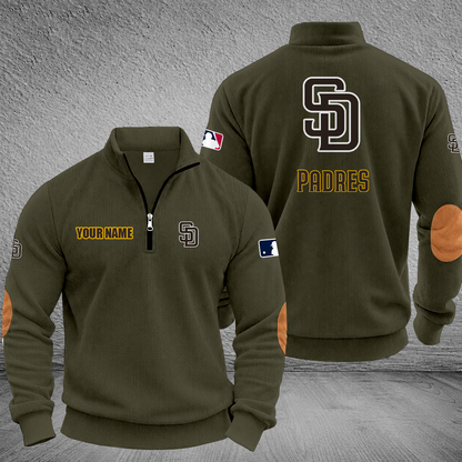 [FLASH SALE] NEW CUSTOMIZED MLB18 SDP SAN DIEGO PADRES MULTICOLOR STRIPED QUATER ZIP SWEATSHIRT