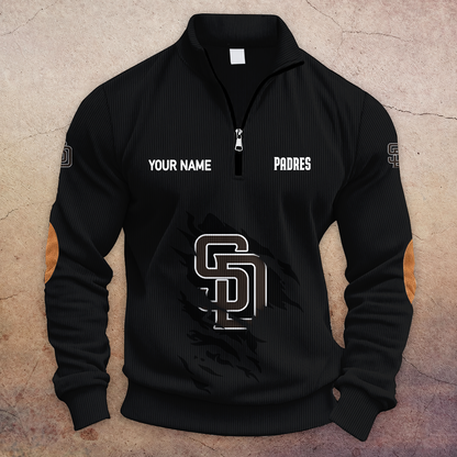 [FLASH SALE] NEW CUSTOMIZED MLB18 SDP SAN DIEGO PADRES MULTICOLOR STRIPED QUATER ZIP SWEATSHIRT