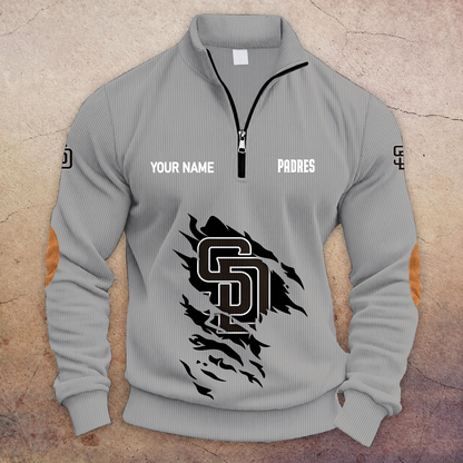 [FLASH SALE] NEW CUSTOMIZED MLB18 SDP SAN DIEGO PADRES MULTICOLOR STRIPED QUATER ZIP SWEATSHIRT