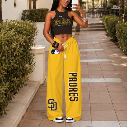 [FLASH SALE] NEW CUSTOMIZED MLB18 SDP SAN DIEGO PADRES WOMEN'S CROP TOP & LONGPANTS SET