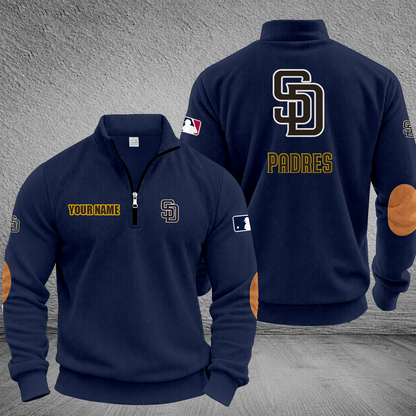 [FLASH SALE] NEW CUSTOMIZED MLB18 SDP SAN DIEGO PADRES MULTICOLOR STRIPED QUATER ZIP SWEATSHIRT