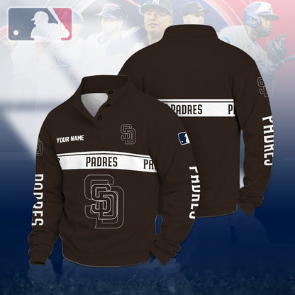 [FLASH SALE] NEW CUSTOMIZED MLB18 SDP SAN DIEGO PADRES QUARTER-BUTTON SWEATSHIRT