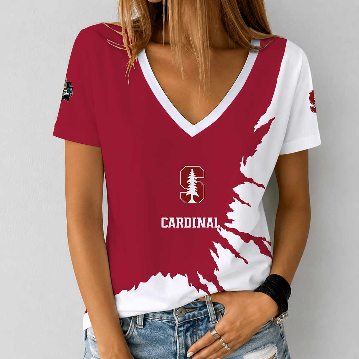 [FAN FAVORITE] NEW CUSTOMIZED NCAA CWS18 STC STANFORD CARDINAL V-NECK FEMALE SHIRT