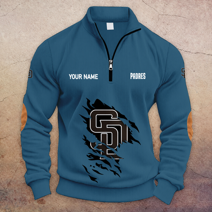 [FLASH SALE] NEW CUSTOMIZED MLB18 SDP SAN DIEGO PADRES MULTICOLOR STRIPED QUATER ZIP SWEATSHIRT