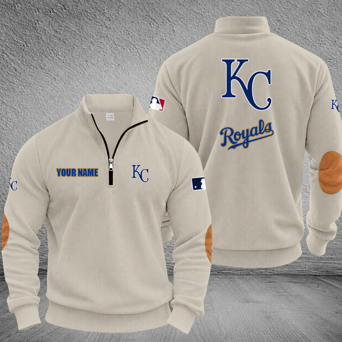 [FLASH SALE] NEW CUSTOMIZED MLB19 KCR KANSAS CITY ROYALS MULTICOLOR STRIPED QUATER ZIP SWEATSHIRT