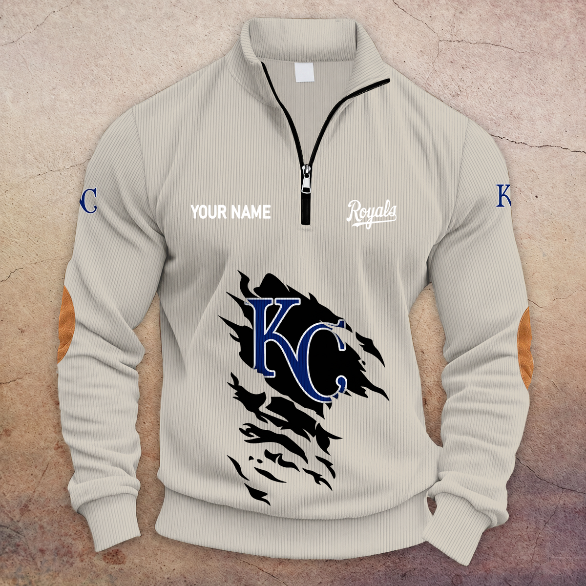 [FLASH SALE] NEW CUSTOMIZED MLB19 KCR KANSAS CITY ROYALS MULTICOLOR STRIPED QUATER ZIP SWEATSHIRT