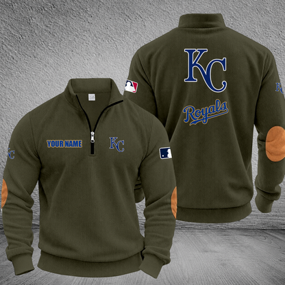 [FLASH SALE] NEW CUSTOMIZED MLB19 KCR KANSAS CITY ROYALS MULTICOLOR STRIPED QUATER ZIP SWEATSHIRT