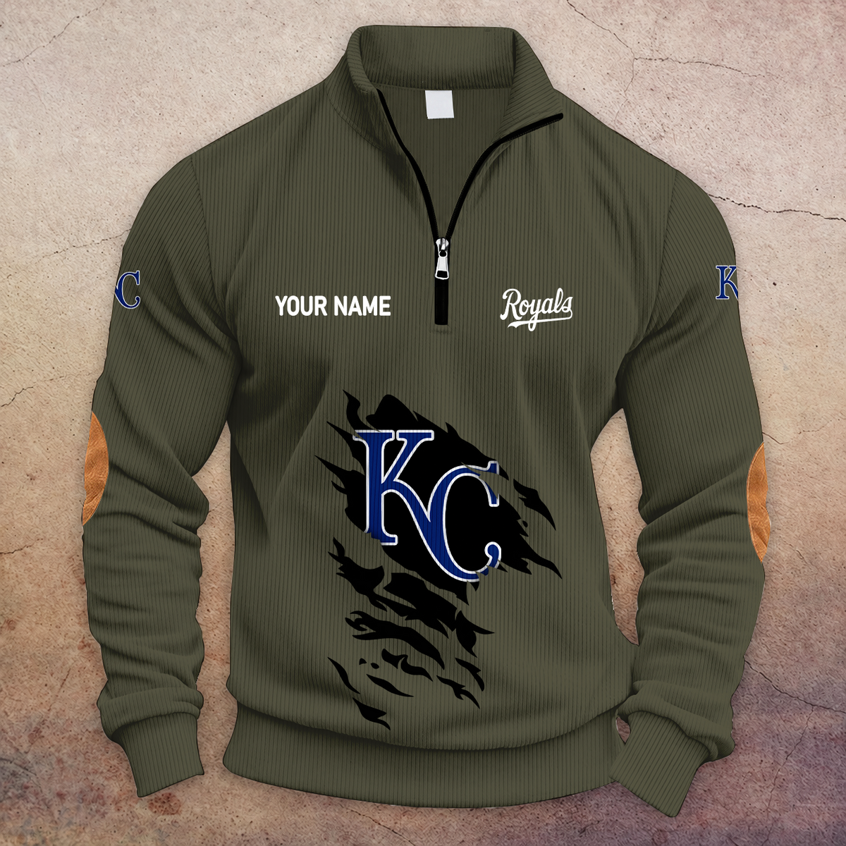 [FLASH SALE] NEW CUSTOMIZED MLB19 KCR KANSAS CITY ROYALS MULTICOLOR STRIPED QUATER ZIP SWEATSHIRT
