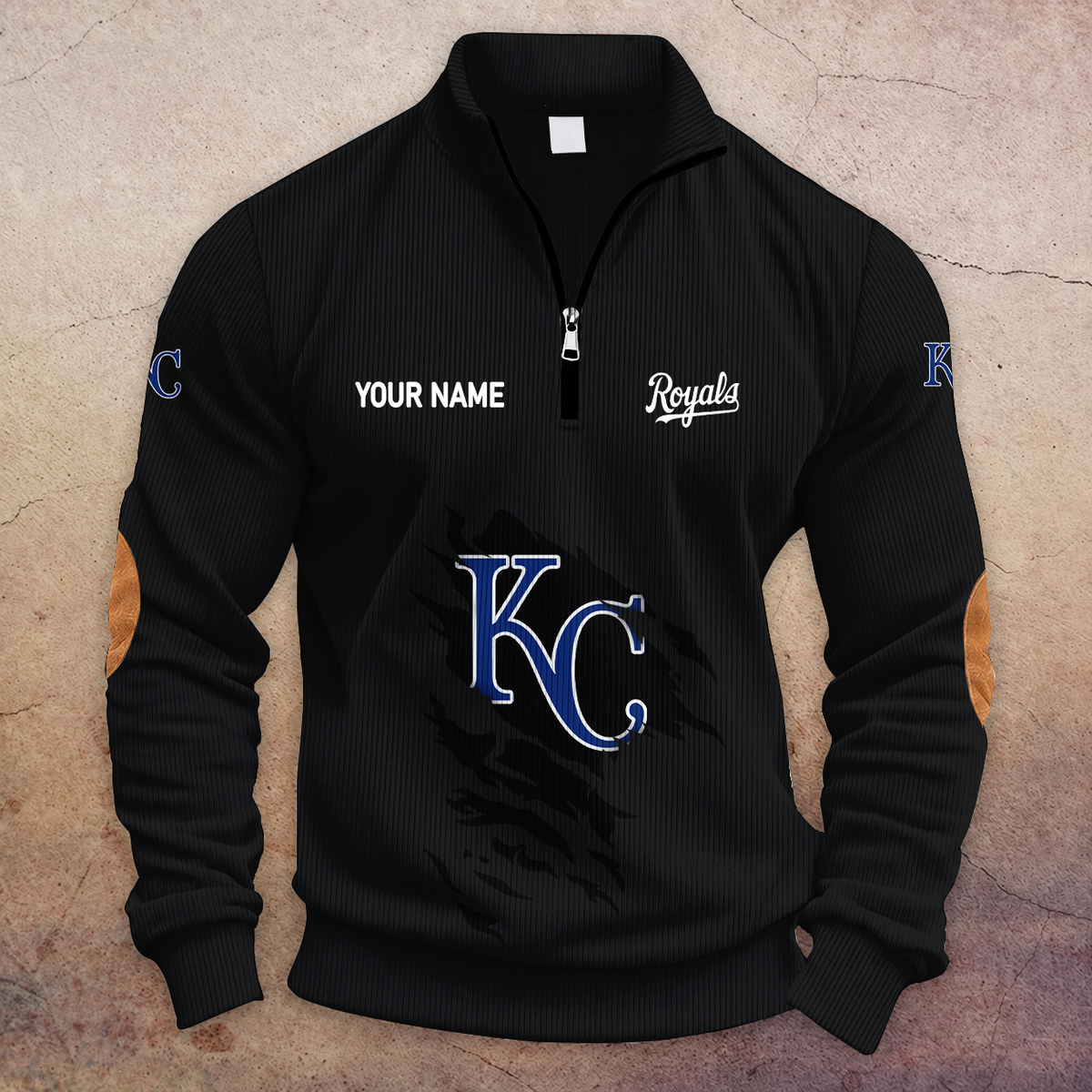 [FLASH SALE] NEW CUSTOMIZED MLB19 KCR KANSAS CITY ROYALS MULTICOLOR STRIPED QUATER ZIP SWEATSHIRT