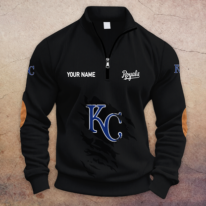 [FLASH SALE] NEW CUSTOMIZED MLB19 KCR KANSAS CITY ROYALS MULTICOLOR STRIPED QUATER ZIP SWEATSHIRT