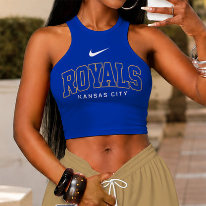 [FLASH SALE] NEW CUSTOMIZED MLB19 KCR KANSAS CITY ROYALS WOMEN'S CROP TOP & LONGPANTS SET
