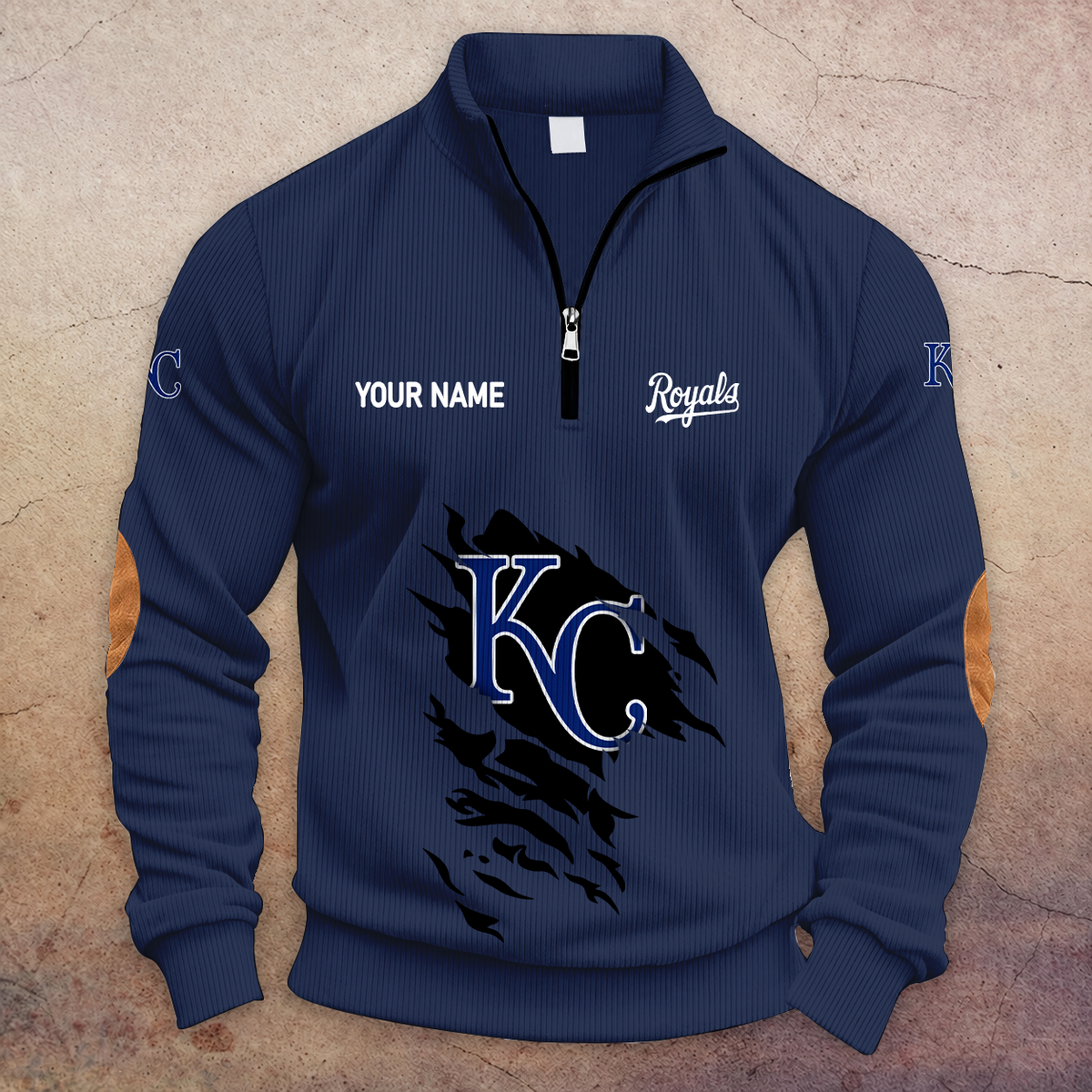 [FLASH SALE] NEW CUSTOMIZED MLB19 KCR KANSAS CITY ROYALS MULTICOLOR STRIPED QUATER ZIP SWEATSHIRT