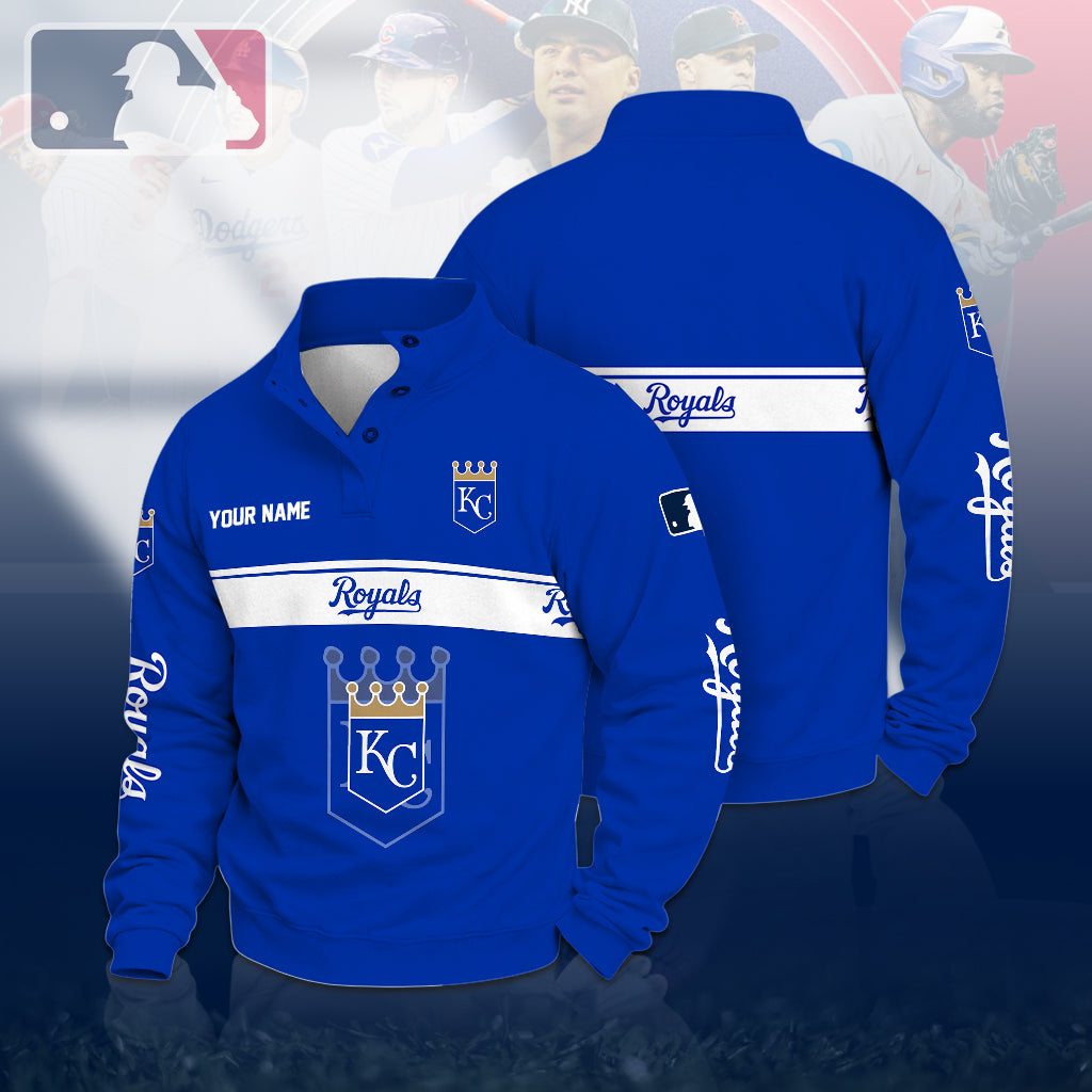 [FLASH SALE] NEW CUSTOMIZED MLB19 KCR KANSAS CITY ROYALS QUARTER-BUTTON SWEATSHIRT