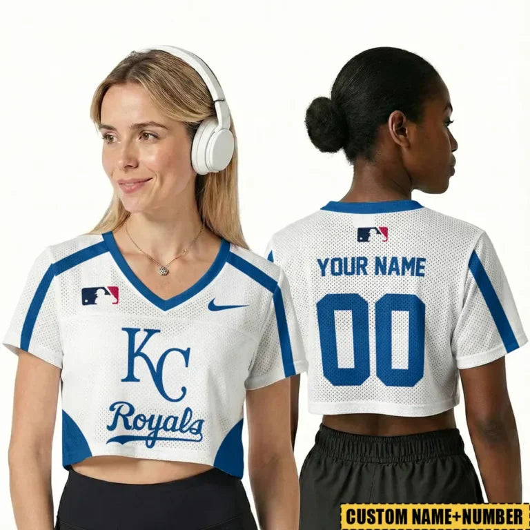 [FLASH SALE] NEW CUSTOMIZED MLB19 KCR KANSAS CITY ROYALS V-NECK JERSEY CROP TOP