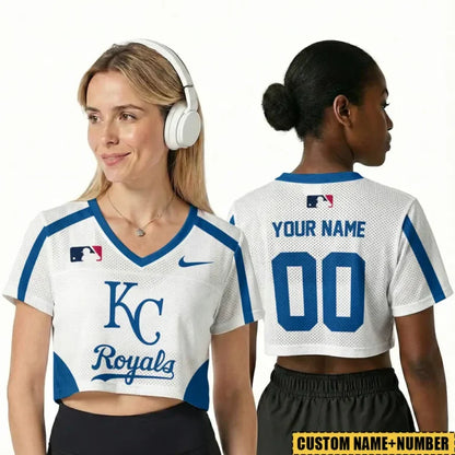 [FLASH SALE] NEW CUSTOMIZED MLB19 KCR KANSAS CITY ROYALS V-NECK JERSEY CROP TOP