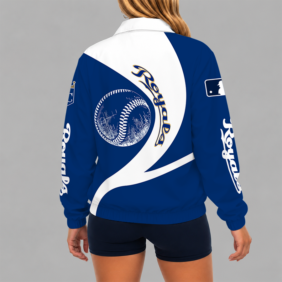 [FLASH SALE] NEW CUSTOMIZED MLB19 KCR KANSAS CITY ROYALS V-NECK ZIPPER SWEATSHIRT JACKET
