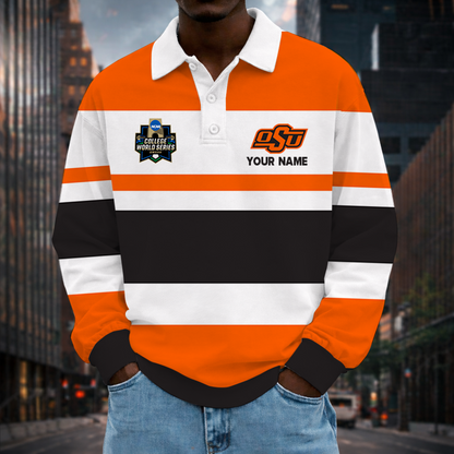 [FLASH SALE] NEW CUSTOMIZED NCAA CWS19 OSC OKLAHOMA STATE COWBOYS UNISEX LONG SLEEVE POLO
