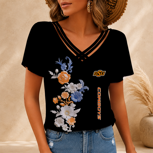 [FAN FAVORITE] NEW CUSTOMIZED NCAA CWS19 OSC OKLAHOMA STATE COWBOYS V-NECK SHIRT