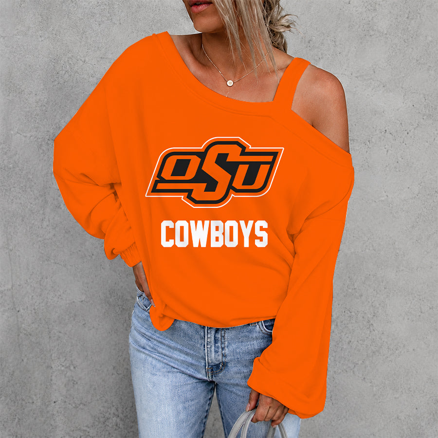 [FAN FAVORITE] NEW CUSTOMIZED NCAA CWS19 OSC OKLAHOMA STATE COWBOYS WOMEN'S OFF-SHOULDER LONG SLEEVE SHIRT