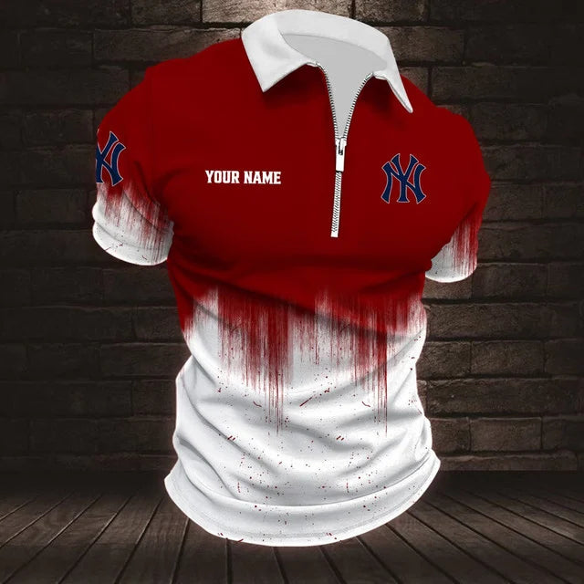 [FLASH SALE] NEW CUSTOMIZED MLB01 NYY NEW YORK YANKEES ZIP POLO SHIRT