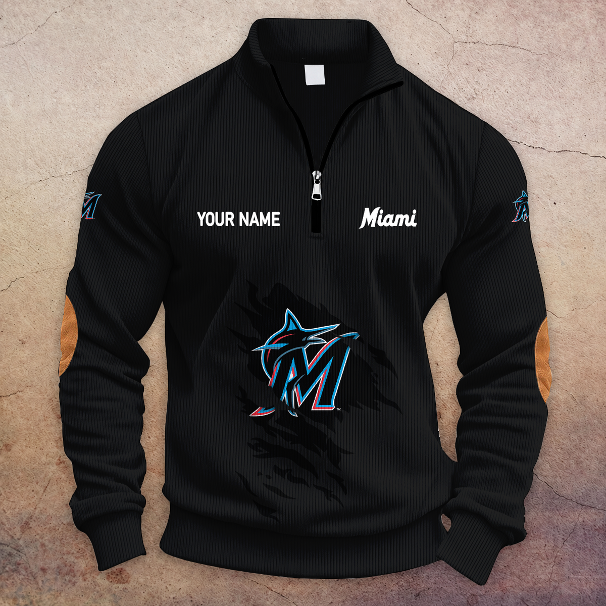[FLASH SALE] NEW CUSTOMIZED MLB20 MMS MIAMI MARLINS MULTICOLOR STRIPED QUATER ZIP SWEATSHIRT