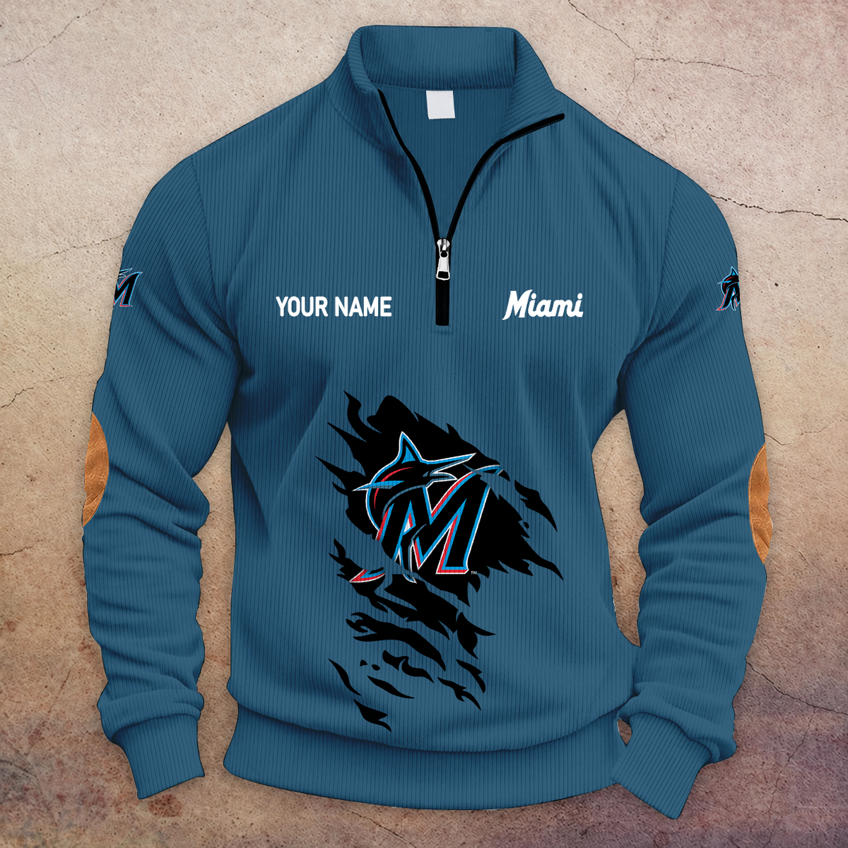 [FLASH SALE] NEW CUSTOMIZED MLB20 MMS MIAMI MARLINS MULTICOLOR STRIPED QUATER ZIP SWEATSHIRT