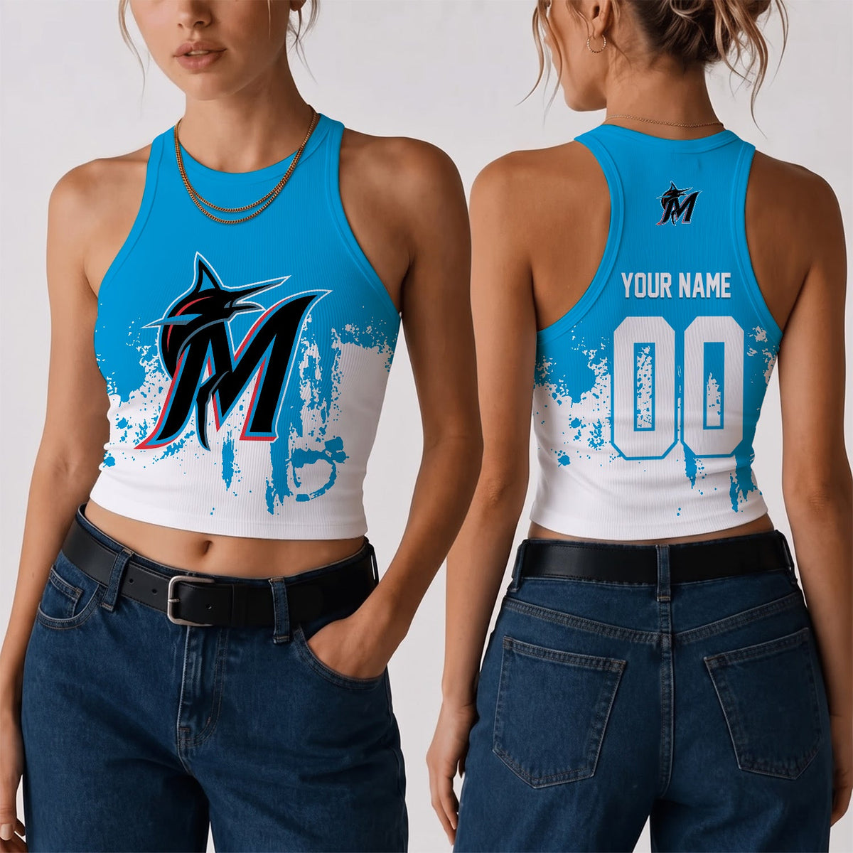 [FLASH SALE] NEW CUSTOMIZED MLB20 MMS THE MARLINS WOMEN'S CROP TOP