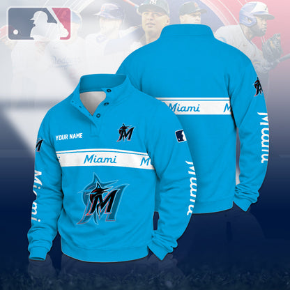 [FLASH SALE] NEW CUSTOMIZED MLB20 MMS MIAMI MARLINS QUARTER-BUTTON SWEATSHIRT