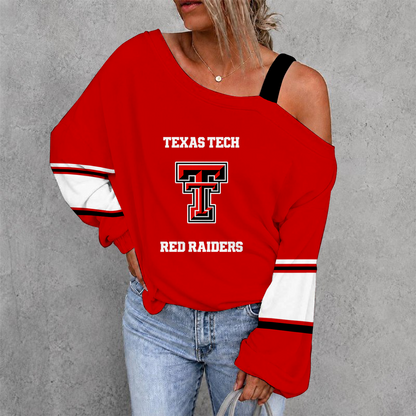 [FAN FAVORITE] NEW CUSTOMIZED NCAA CWS20 TRR TEXAS TECH RED RAIDERS WOMEN'S OFF-SHOULDER LONG SLEEVE SHIRT