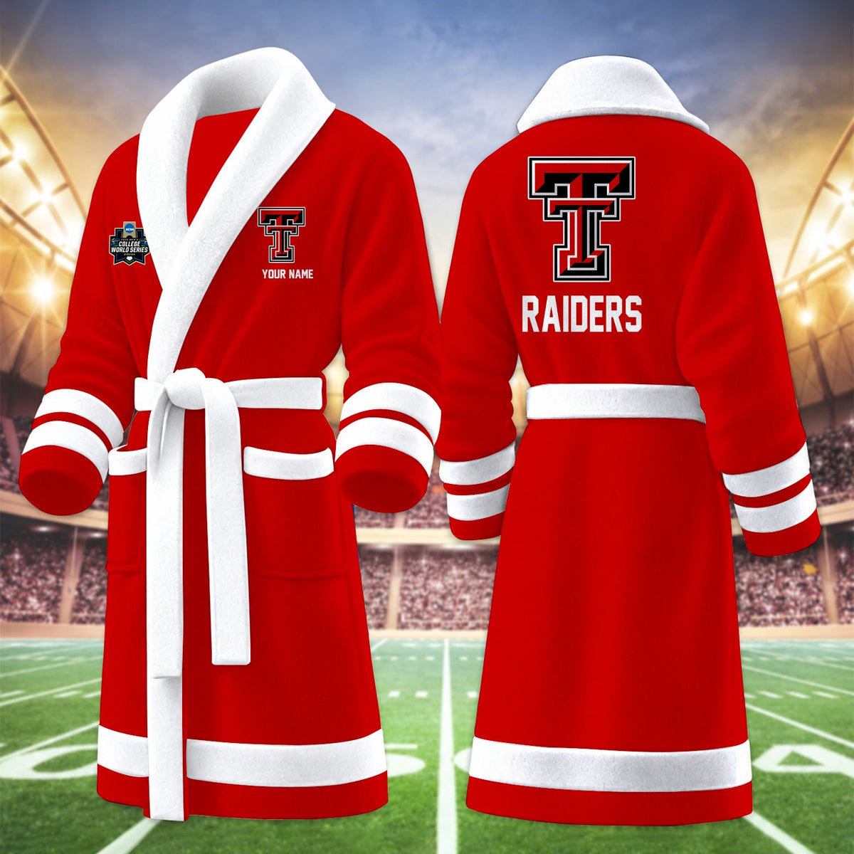 [FAN FAVORITE] NEW CUSTOMIZED NCAA CWS20 TRR TEXAS TECH RED RAIDERS MULTICOLOR FLEECE BATHROBE