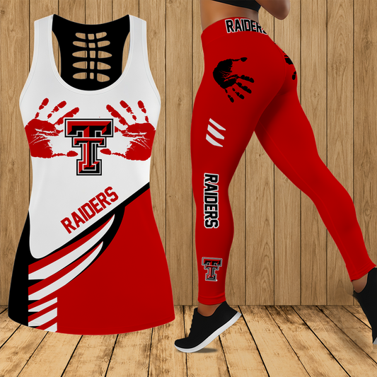 [FAN FAVORITE] NEW CUSTOMIZED NCAA CWS20 TRR TEXAS TECH RED RAIDERS HOLLOW TANK TOP & LEGGINGS SET