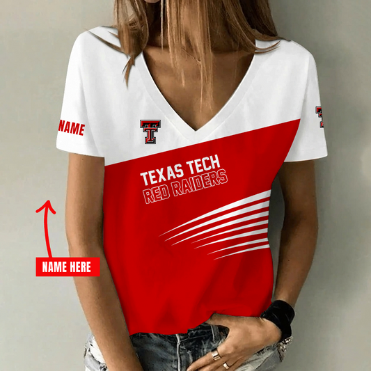 [FAN FAVORITE] NEW CUSTOMIZED NCAA CWS20 TRR TEXAS TECH RED RAIDERS V-NECK FEMALE SHIRT