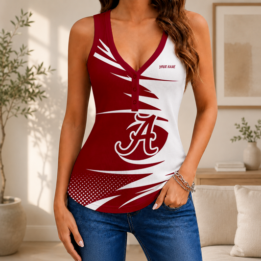 [FAN FAVORITE] NEW CUSTOMIZED NCAA CWS21 ABC ALABAMA CRIMSON TIDE WOMEN'S V-NECK TANK TOP