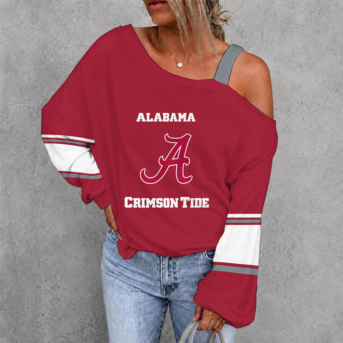 [FAN FAVORITE] NEW CUSTOMIZED NCAA CWS21 ABC ALABAMA CRIMSON TIDE WOMEN'S OFF-SHOULDER LONG SLEEVE SHIRT