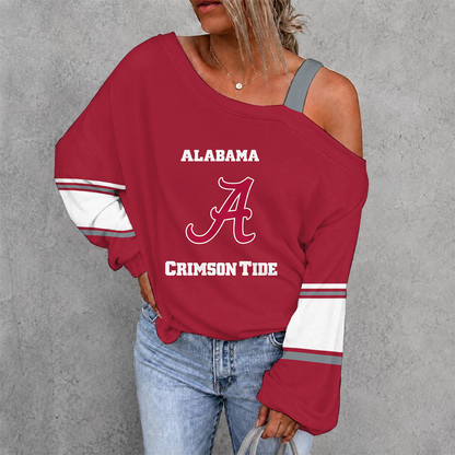 [FAN FAVORITE] NEW CUSTOMIZED NCAA CWS21 ABC ALABAMA CRIMSON TIDE WOMEN'S OFF-SHOULDER LONG SLEEVE SHIRT