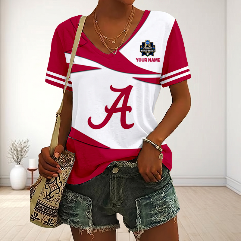 [FLASH SALE] NEW CUSTOMIZED | NCAA CWS21 ABC AB CRIMSON TIDE V-NECK FEMALE SHIRT