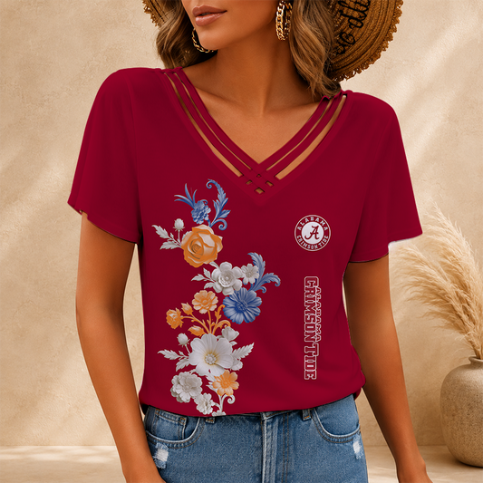 [FAN FAVORITE] NEW CUSTOMIZED NCAA CWS21 ABC ALABAMA CRIMSON TIDE V-NECK SHIRT