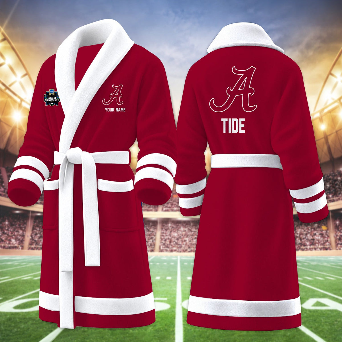 [FAN FAVORITE] NEW CUSTOMIZED NCAA CWS21 ABC ALABAMA CRIMSON TIDE MULTICOLOR FLEECE BATHROBE
