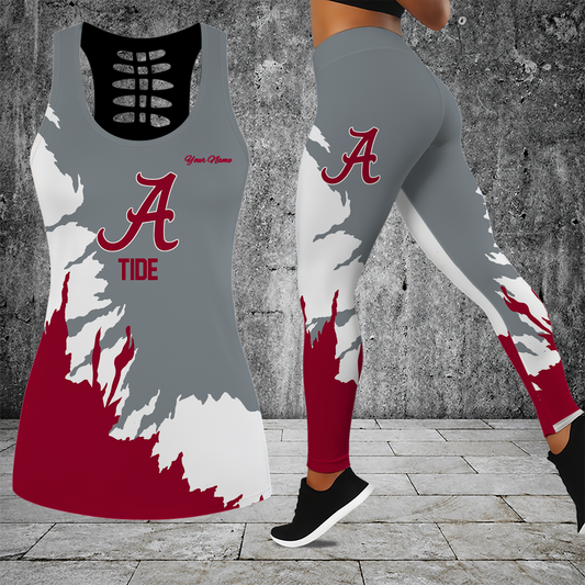 [FAN FAVORITE] NEW CUSTOMIZED NCAA CWS21 ABC ALABAMA CRIMSON TIDE HOLLOW TANK TOP & LEGGINGS SET